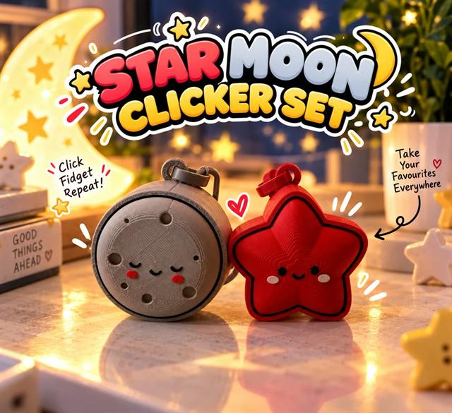 Celestial Clicker Set — Star and Moon keyring clickers